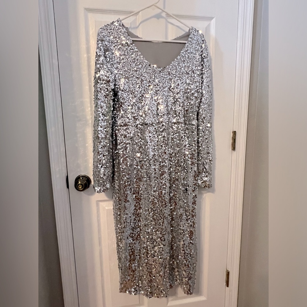 Ladies silver sequined evening party dress sz XL